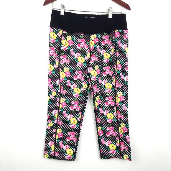 Betsey Johnson | Rose Pattern Crop Athletic Pants Floral Leggings - Picture 1 of 4